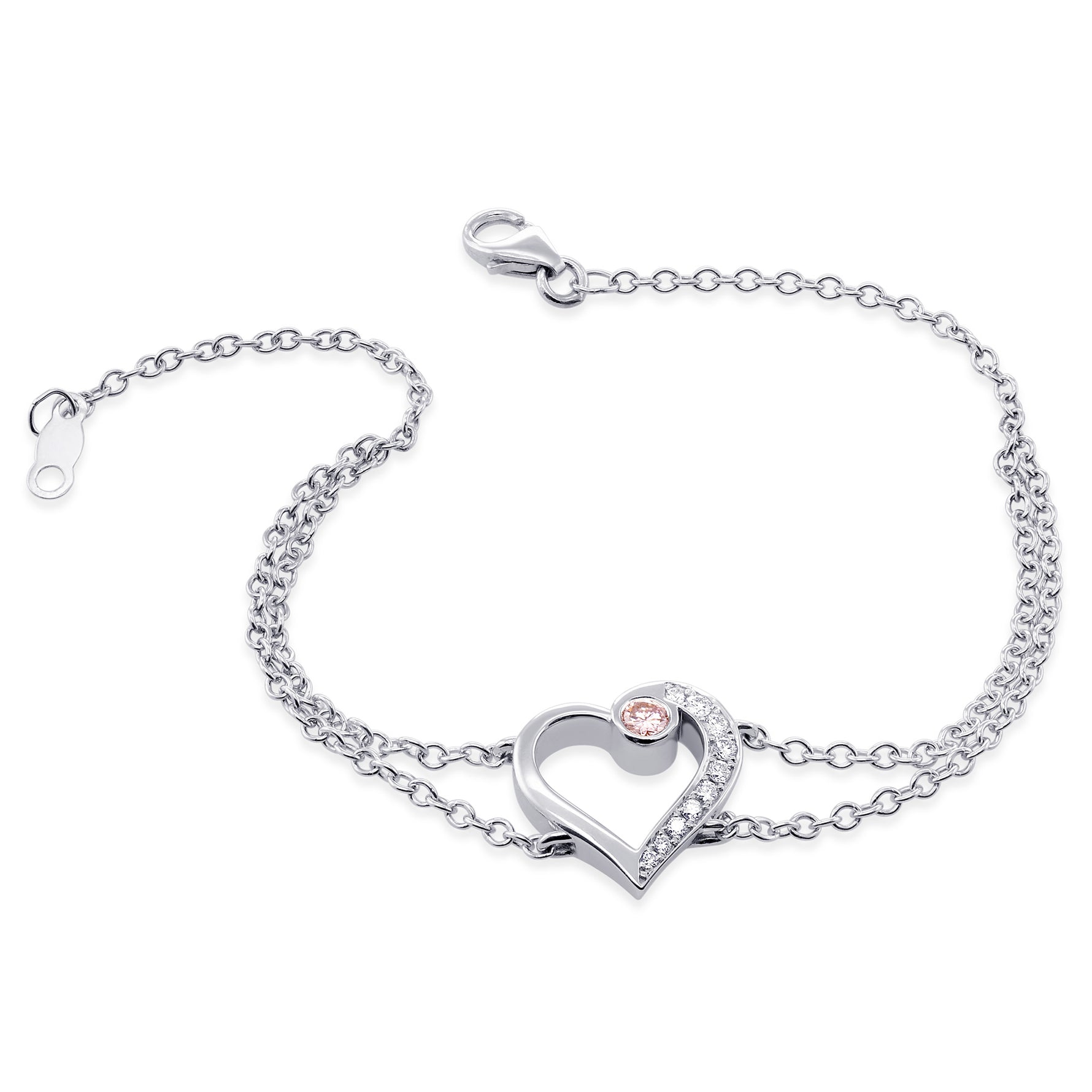 Heart shape White Pave and Pink Diamond Bracelet