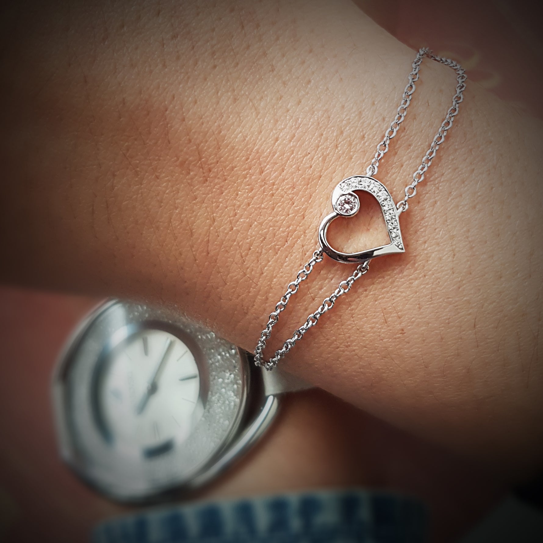 Heart shape White Pave and Pink Diamond Bracelet
