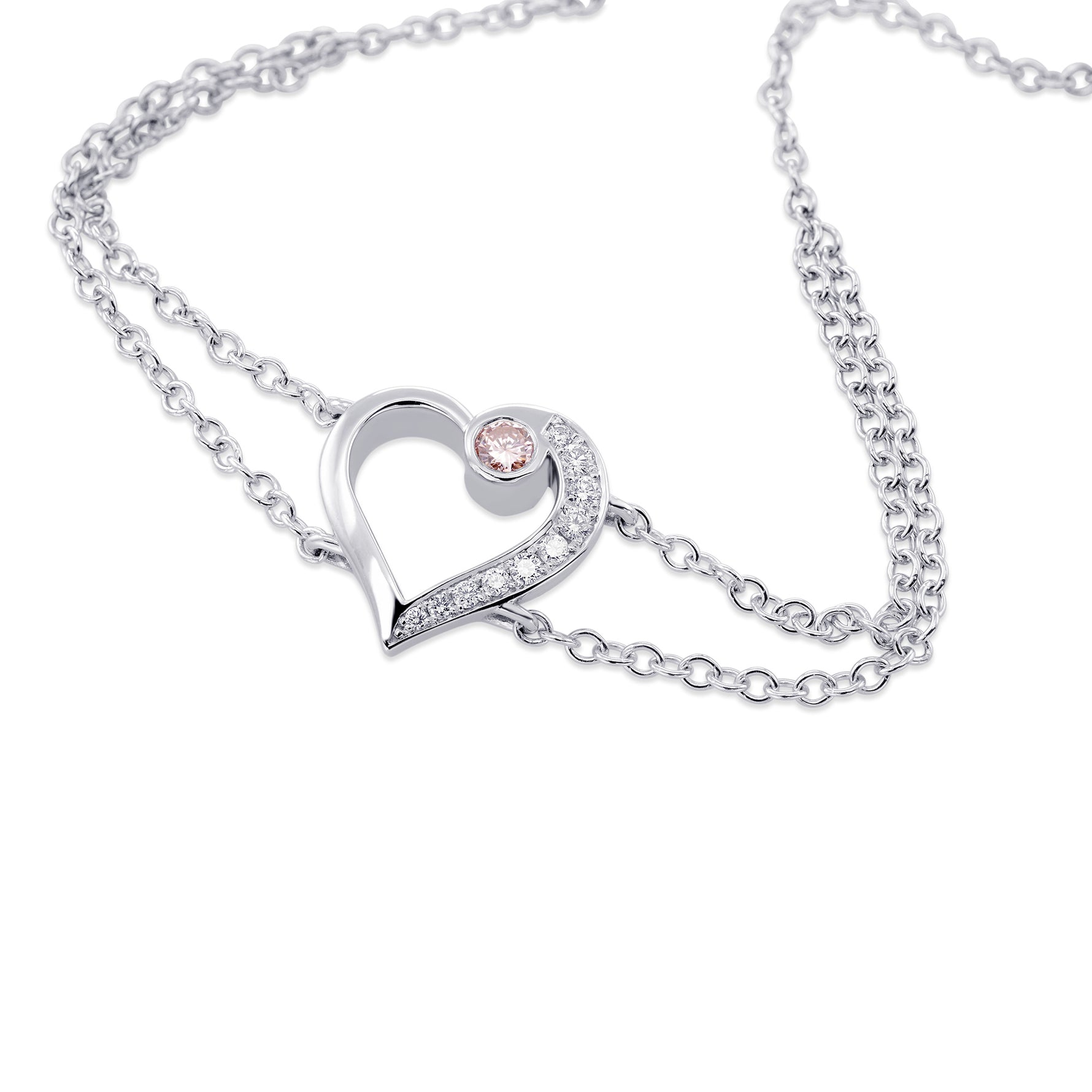 Heart shape White Pave and Pink Diamond Bracelet