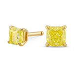 Fancy Yellow Cushion Diamond Stud Earrings 