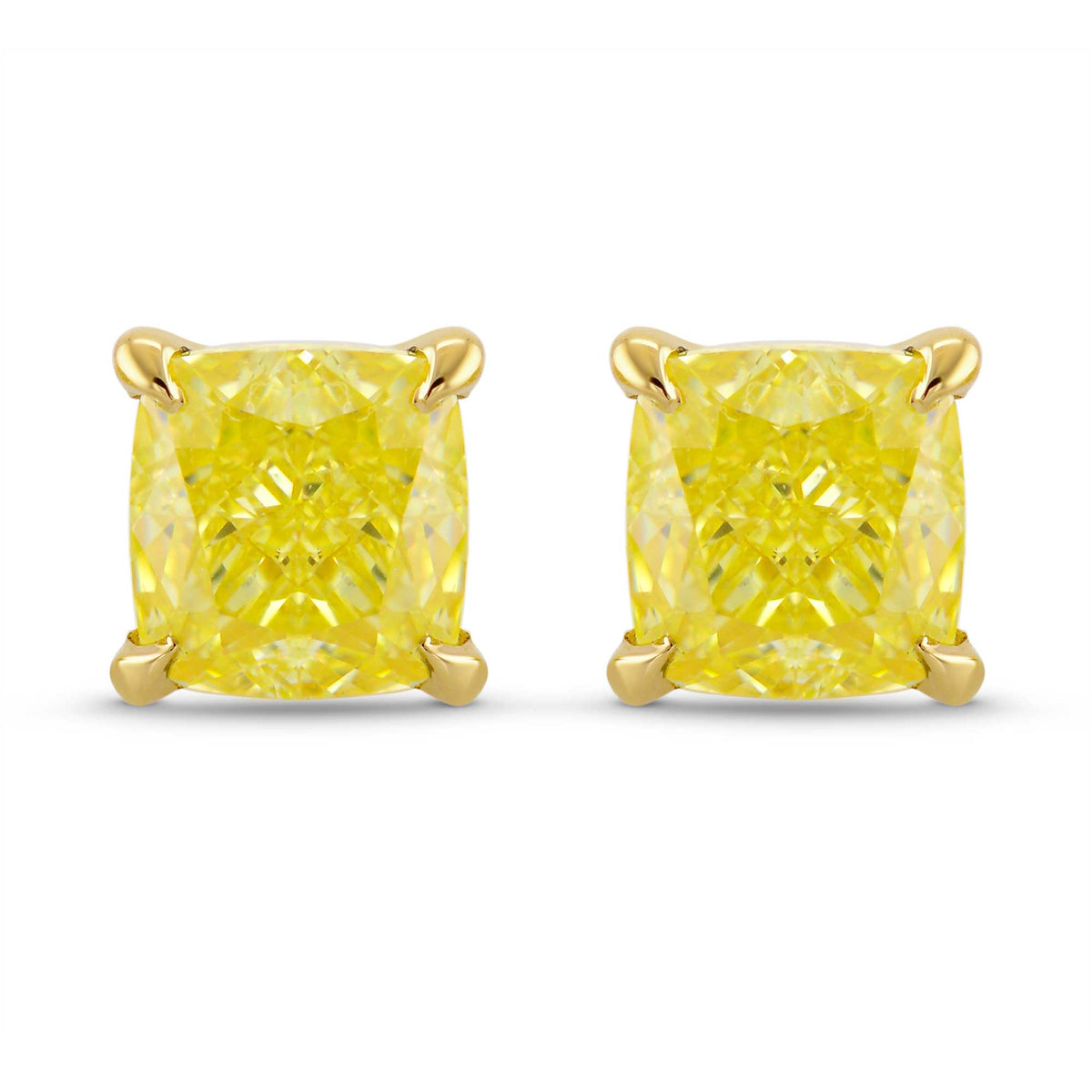 Fancy Yellow Cushion Diamond Stud Earrings 