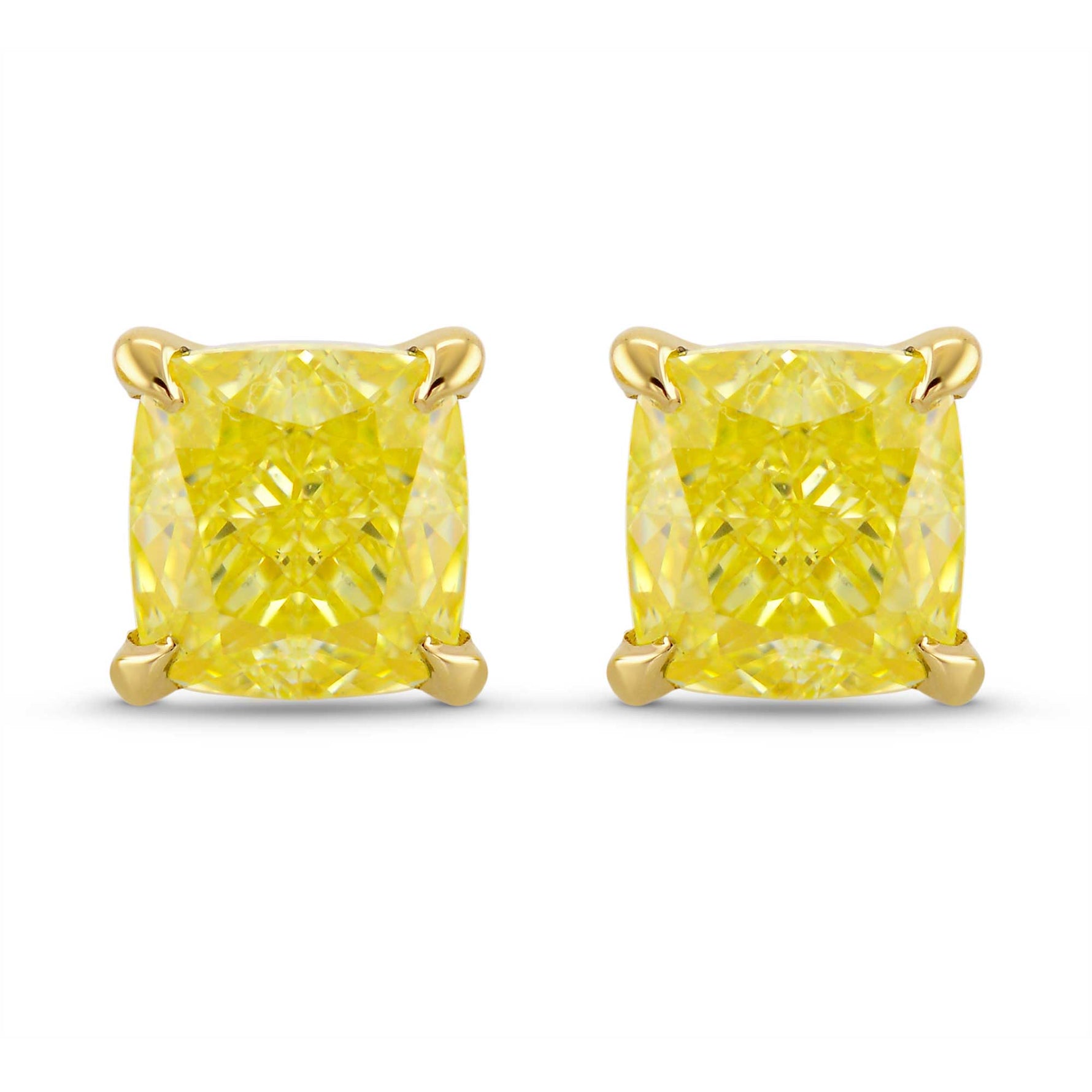 Fancy Yellow Cushion Diamond Stud Earrings 
