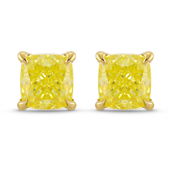 Fancy Yellow Cushion Diamond Stud Earrings 