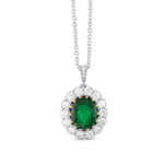 Oval Green Colombian Emerald and Diamond Halo Pendant