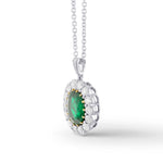 Oval Green Colombian Emerald and Diamond Halo Pendant