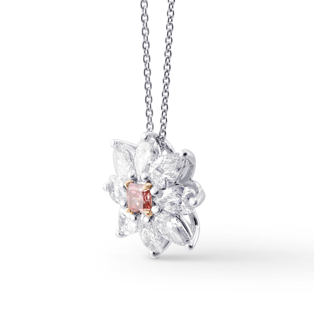 Fancy Deep Pink Radiant and Marquise Diamond Pendant 
