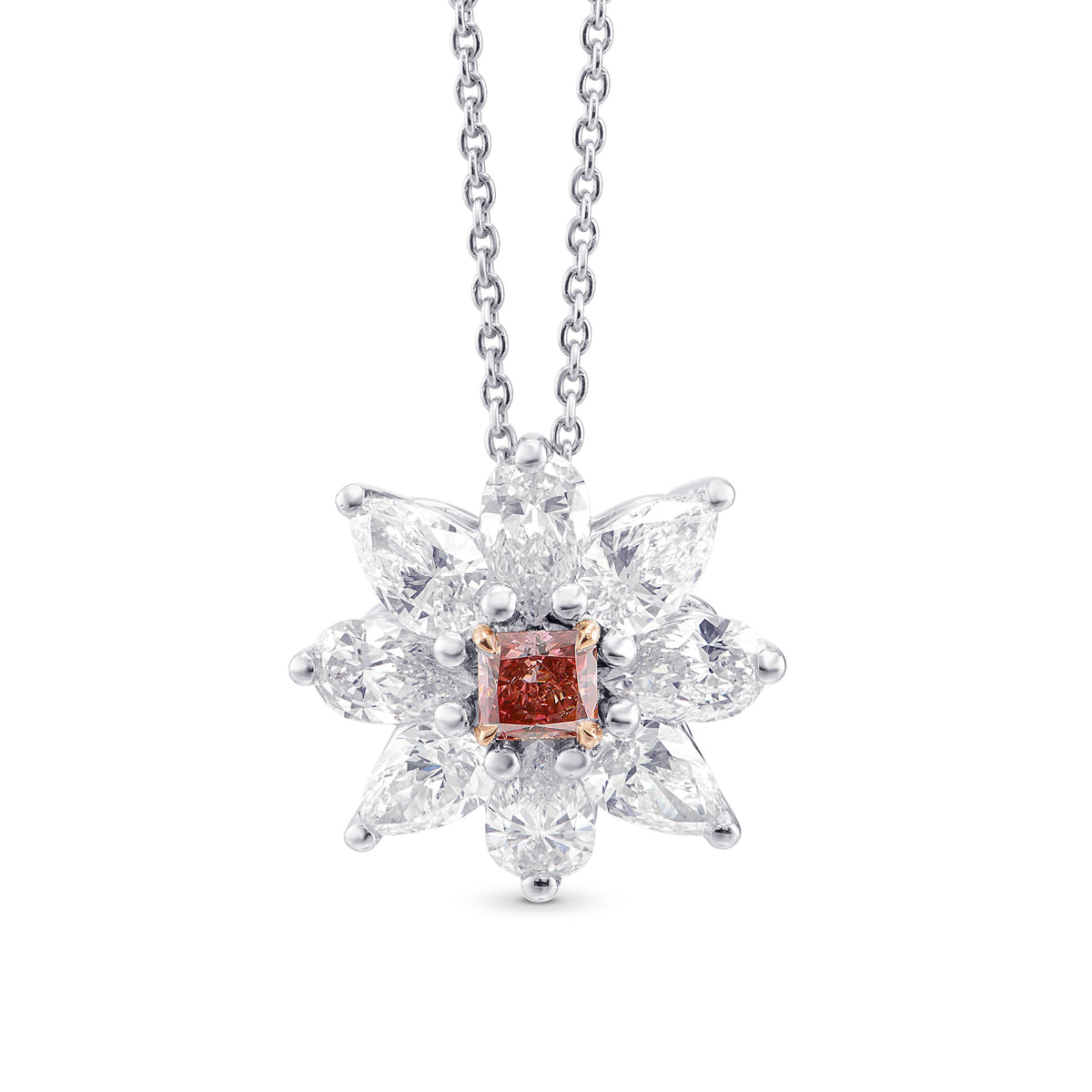 Fancy Deep Pink Radiant and Marquise Diamond Pendant 