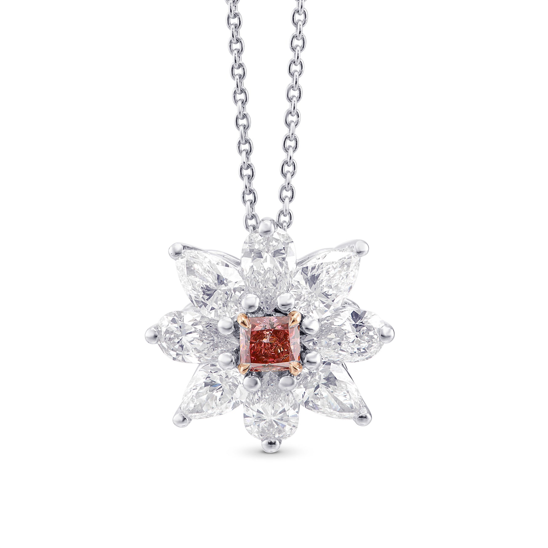 Fancy Deep Pink Radiant and Marquise Diamond Pendant 