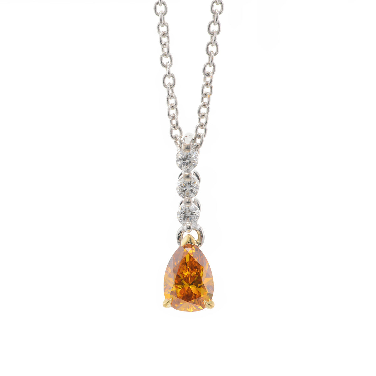 Fancy Intense Yellowish Orange Pear Diamond Drop Pendant