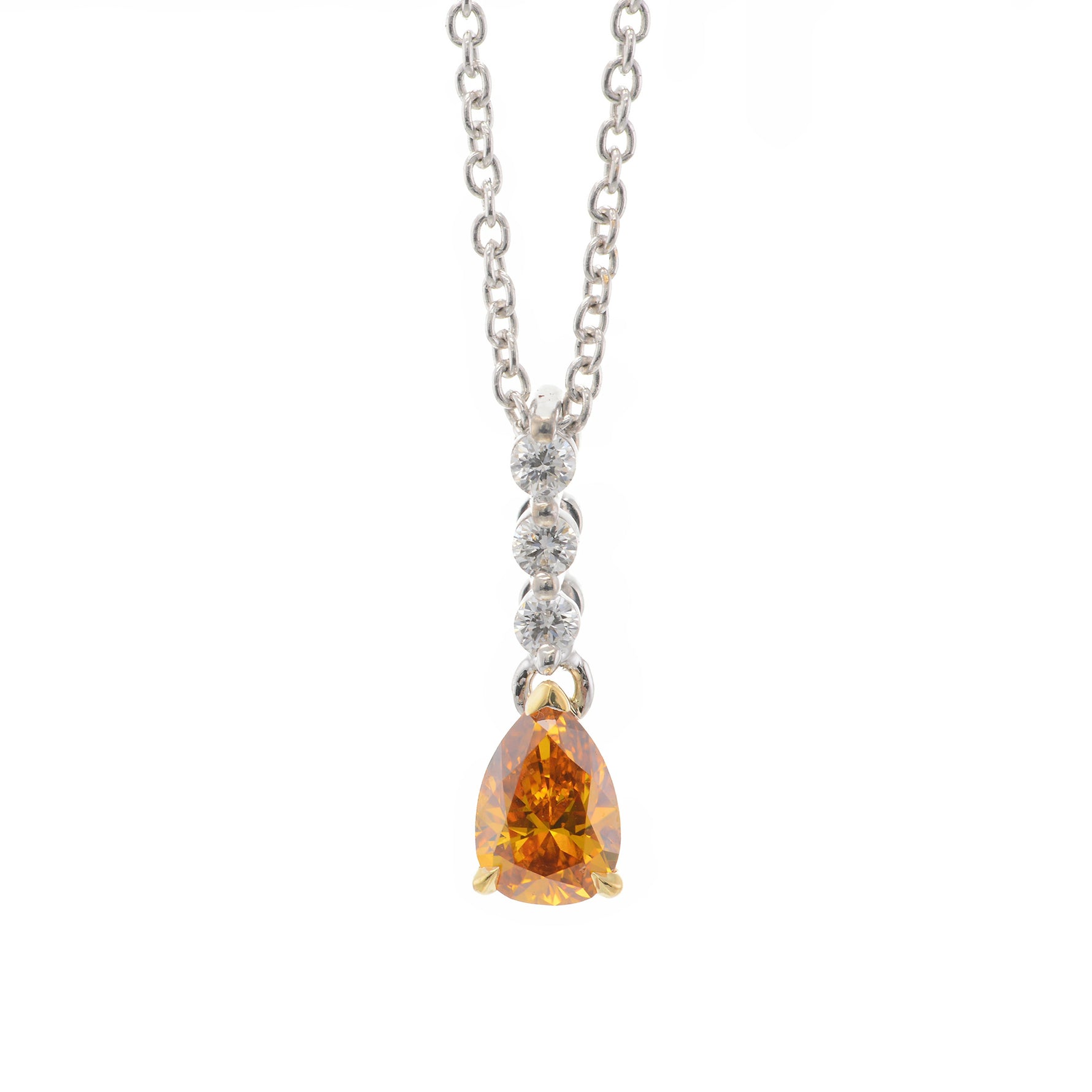 Fancy Intense Yellowish Orange Pear Diamond Drop Pendant