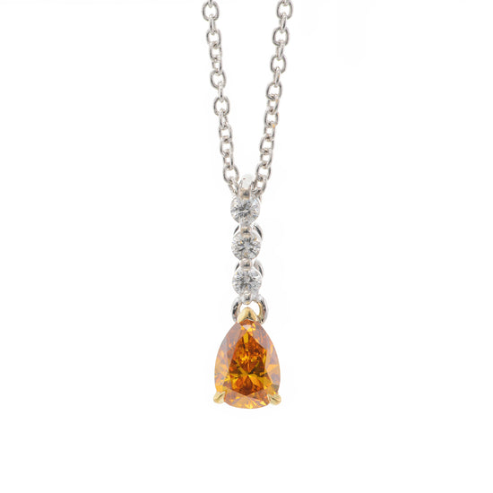 Fancy Intense Yellowish Orange Pear Diamond Drop Pendant