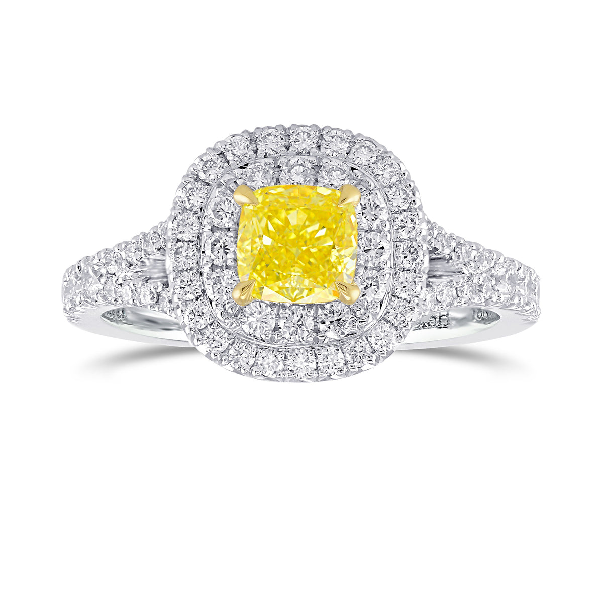 Fancy Intense Yellow Cushion Halo Diamond Ring
