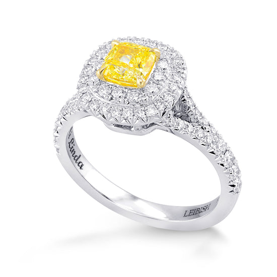 Fancy Intense Yellow Cushion Halo Diamond Ring