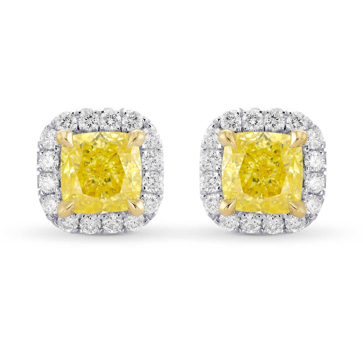 Fancy Intense Yellow Cushion Diamond Halo Earrings