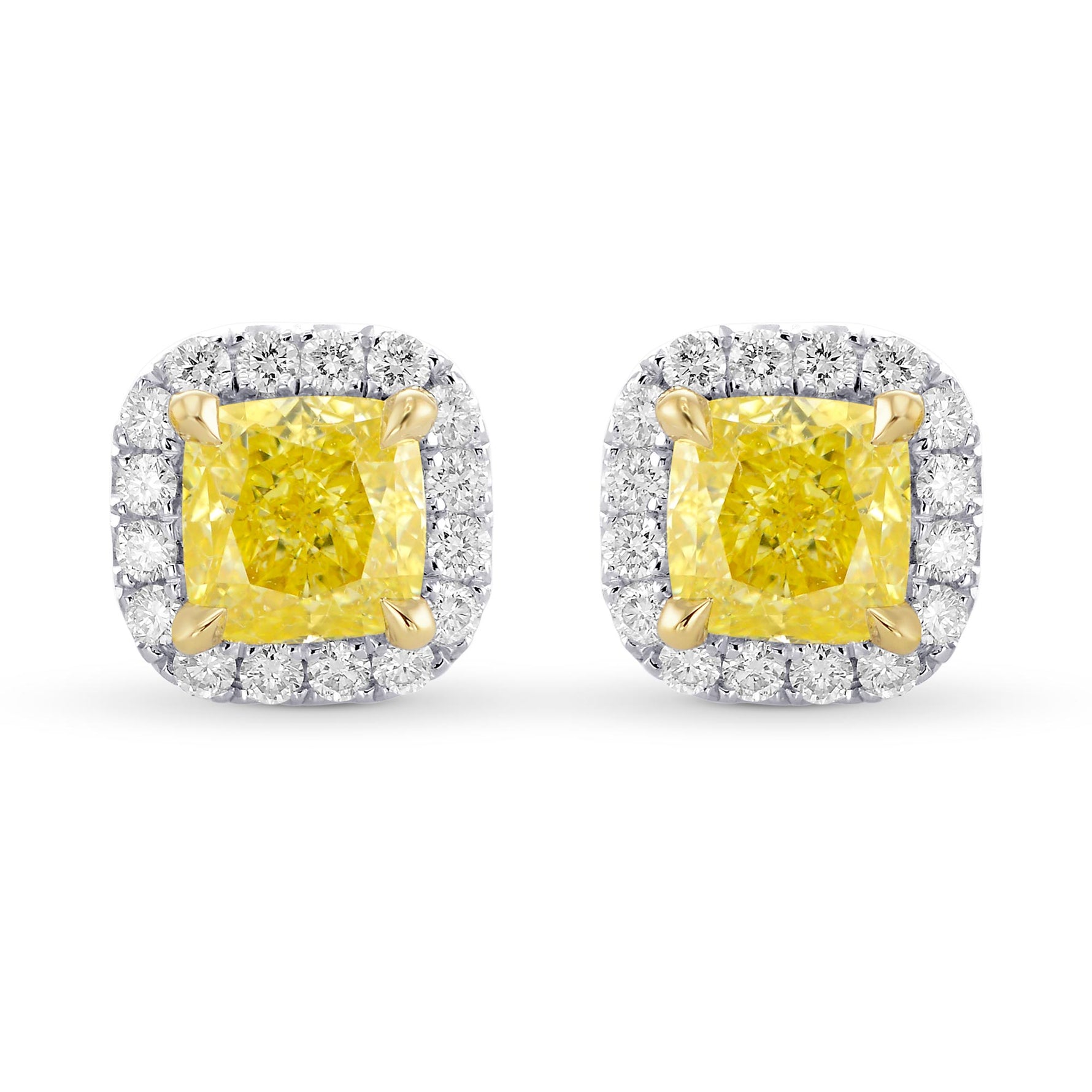 Fancy Intense Yellow Cushion Diamond Halo Earrings