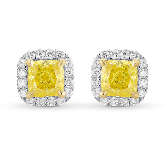 Fancy Intense Yellow Cushion Diamond Halo Earrings