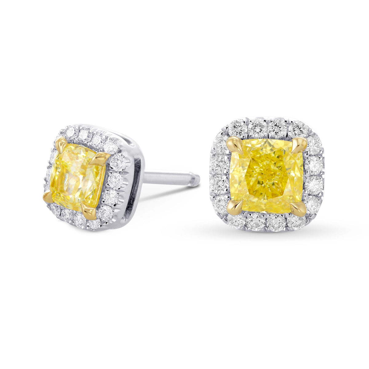 Fancy Intense Yellow Cushion Diamond Halo Earrings