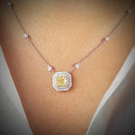 Fancy Light Yellow Radiant Diamond Double Halo Pendant