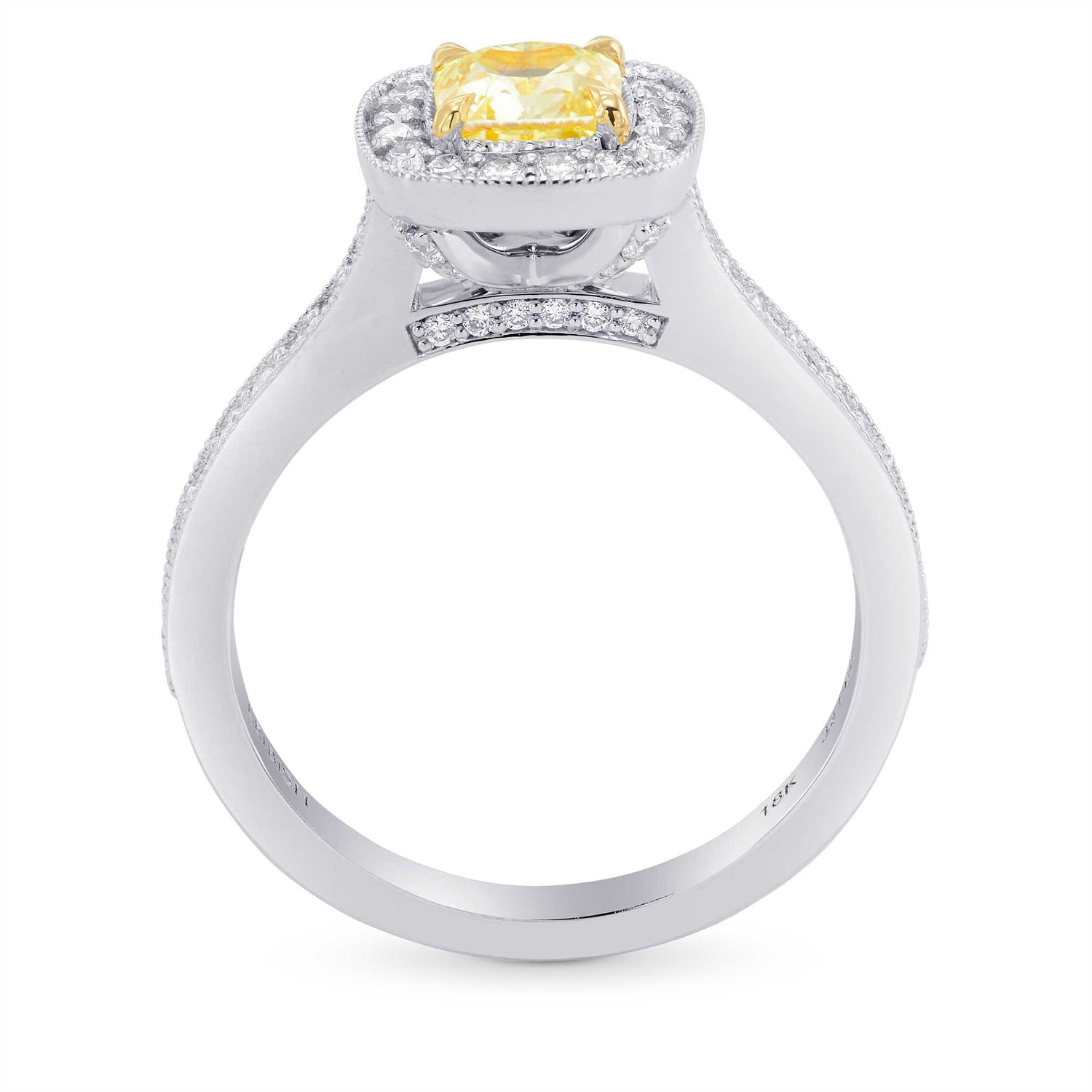 Fancy Intense Yellow Cushion Diamond Milgrain Halo Ring