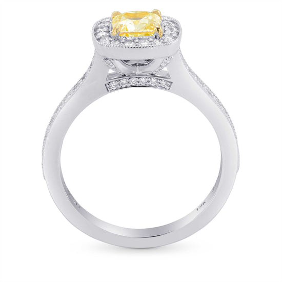 Fancy Intense Yellow Cushion Diamond Milgrain Halo Ring