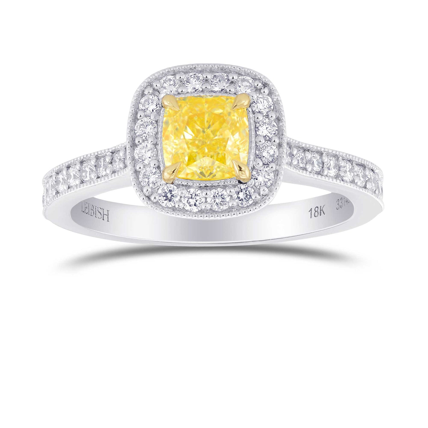 Fancy Intense Yellow Cushion Diamond Milgrain Halo Ring