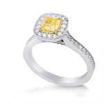 Fancy Intense Yellow Cushion Diamond Milgrain Halo Ring