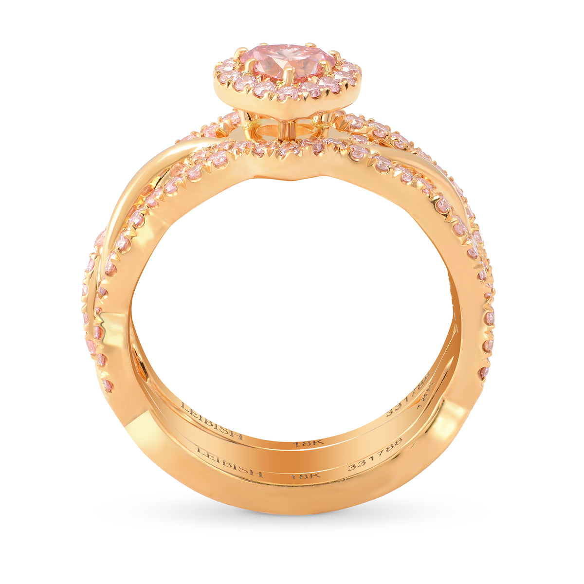 Fancy Intense Pink Heart Diamond Halo Wedding Set Rings 