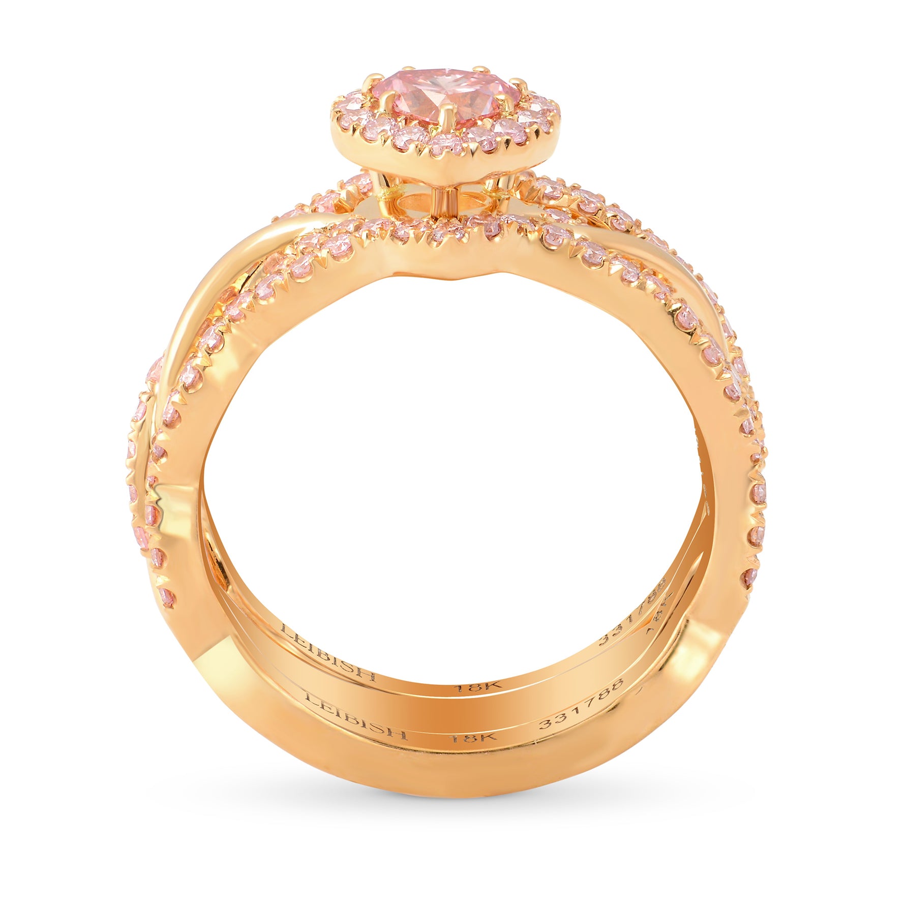 Fancy Intense Pink Heart Diamond Halo Wedding Set Rings 