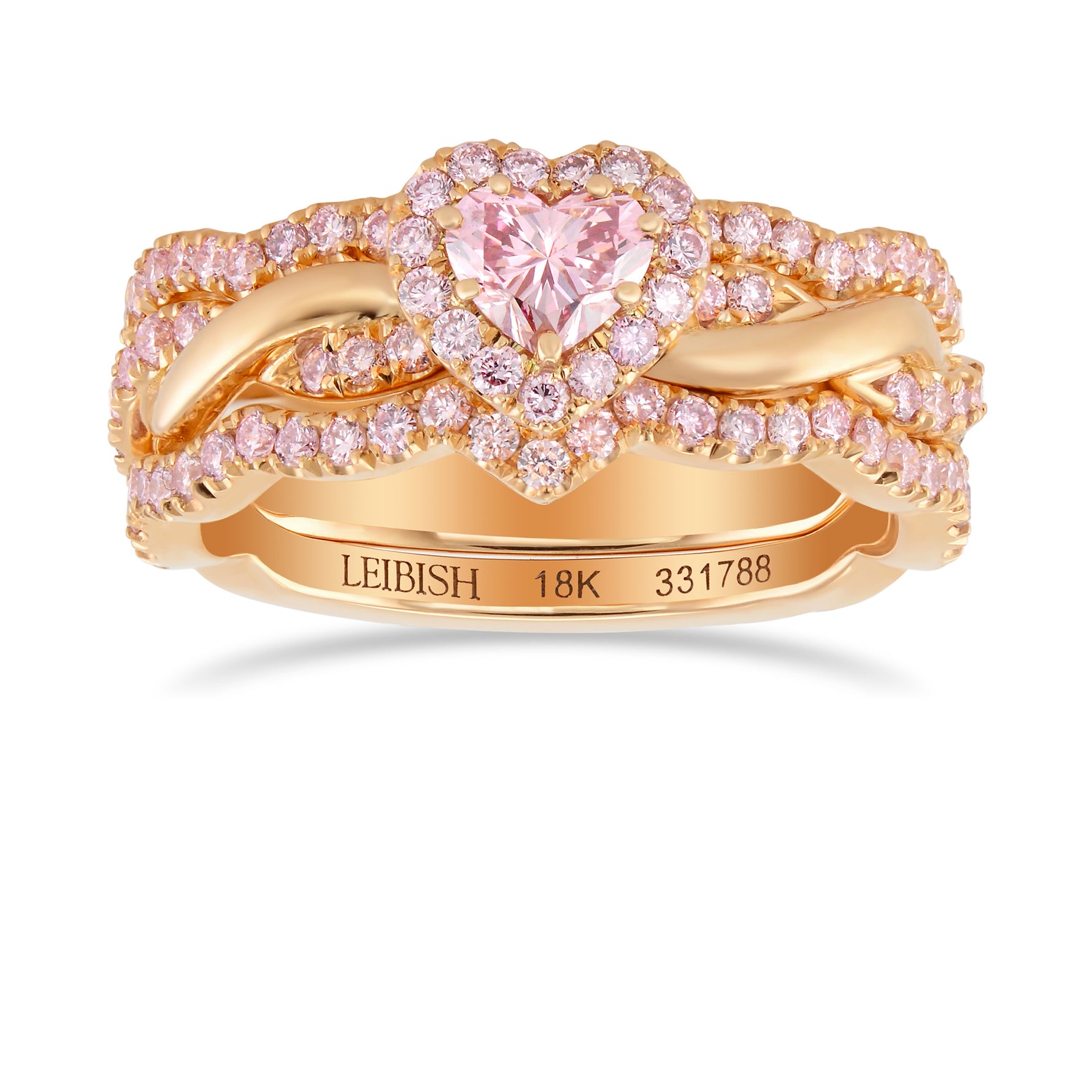 Fancy Intense Pink Heart Diamond Halo Wedding Set Rings 