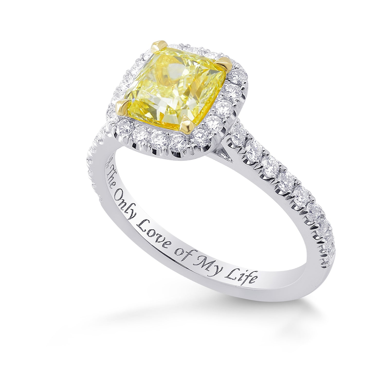 Fancy Yellow Cushion Diamond Halo Ring
