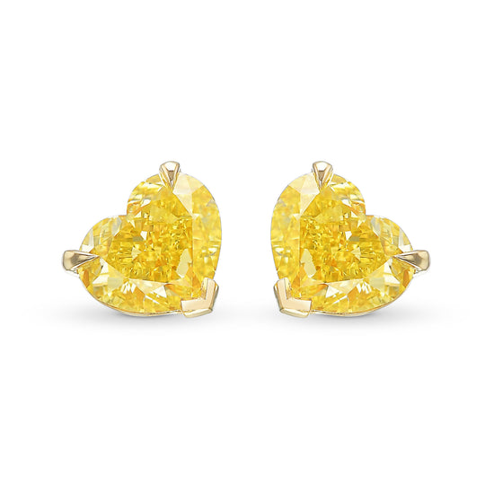 Fancy Intense Yellow Heart Stud Earrings