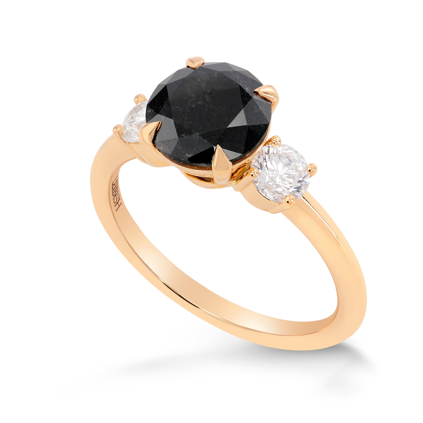 Fancy Black Round Diamond 3 Stone Ring