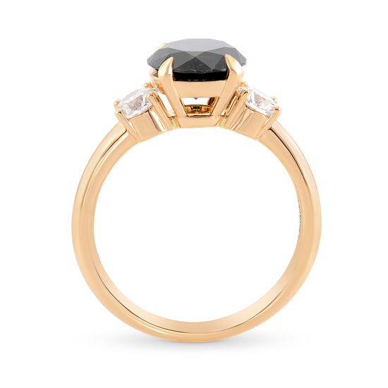 Fancy Black Round Diamond 3 Stone Ring