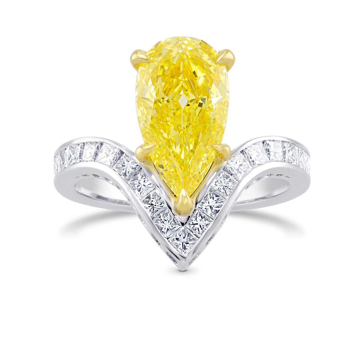 Fancy Intense Yellow Pear Chevron Diamond Ring