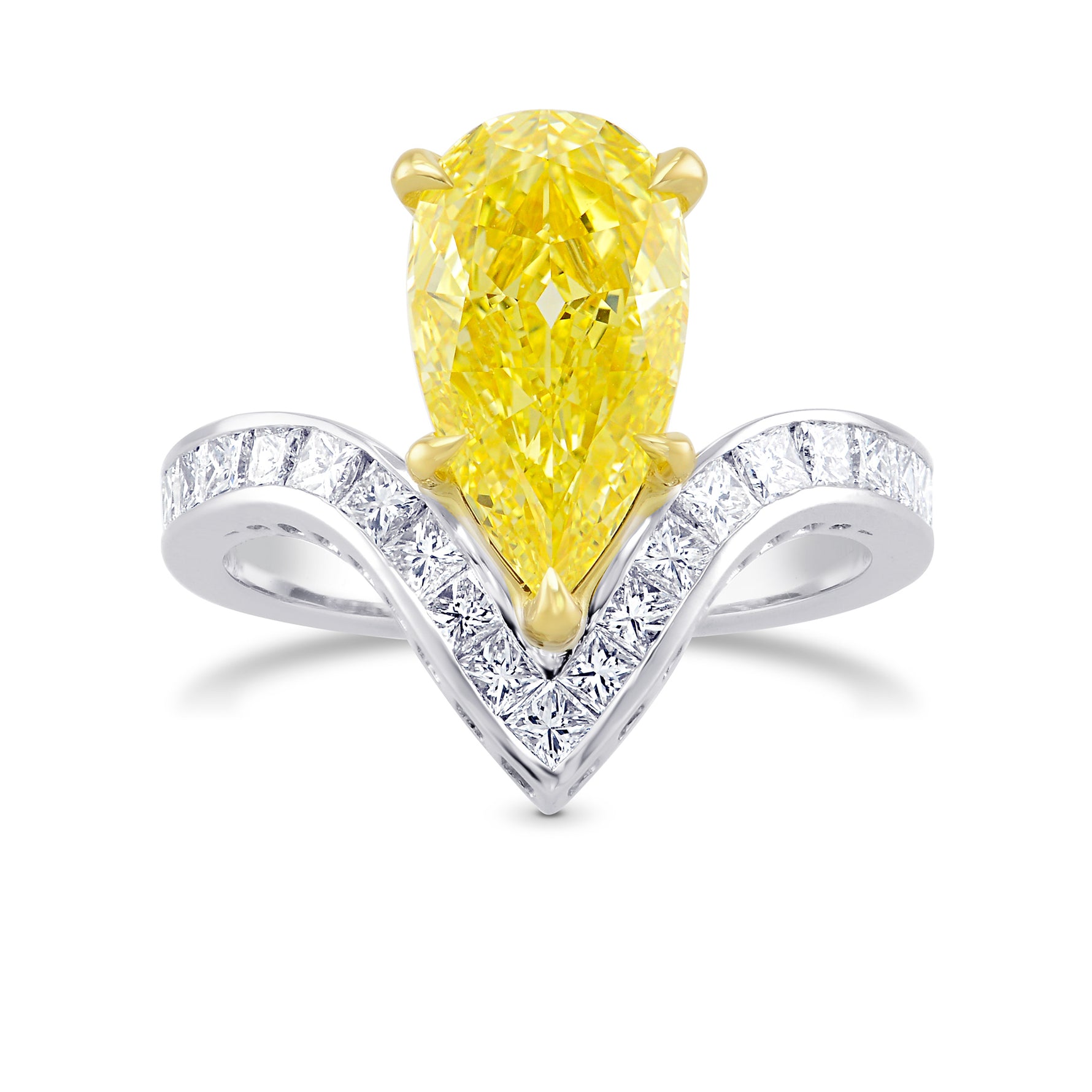 Fancy Intense Yellow Pear Chevron Diamond Ring