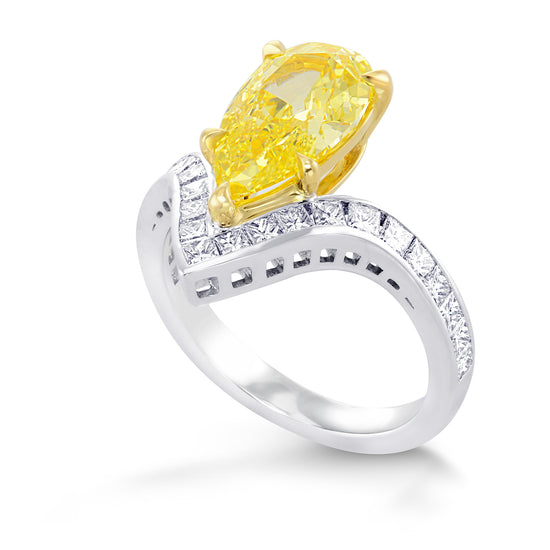 Fancy Intense Yellow Pear Chevron Diamond Ring
