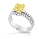 Fancy Intense Yellow Cushion Diamond Engagement & Wedding Ring Set