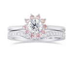 White and Pink Diamond Engagement & Wedding Ring Set 