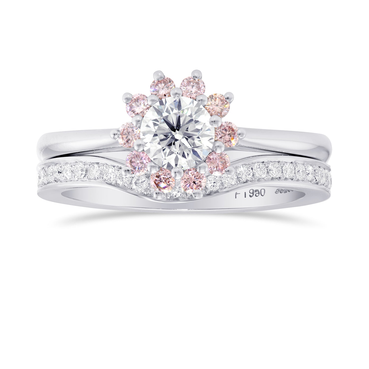 White and Pink Diamond Engagement & Wedding Ring Set 