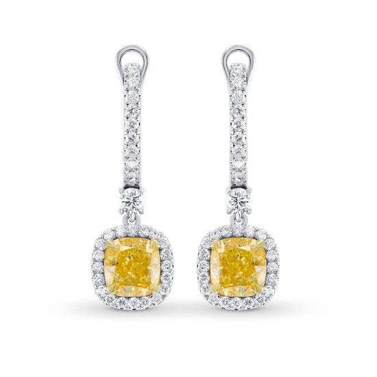 Light Yellow Cushion Diamond Drop Halo Earrings 