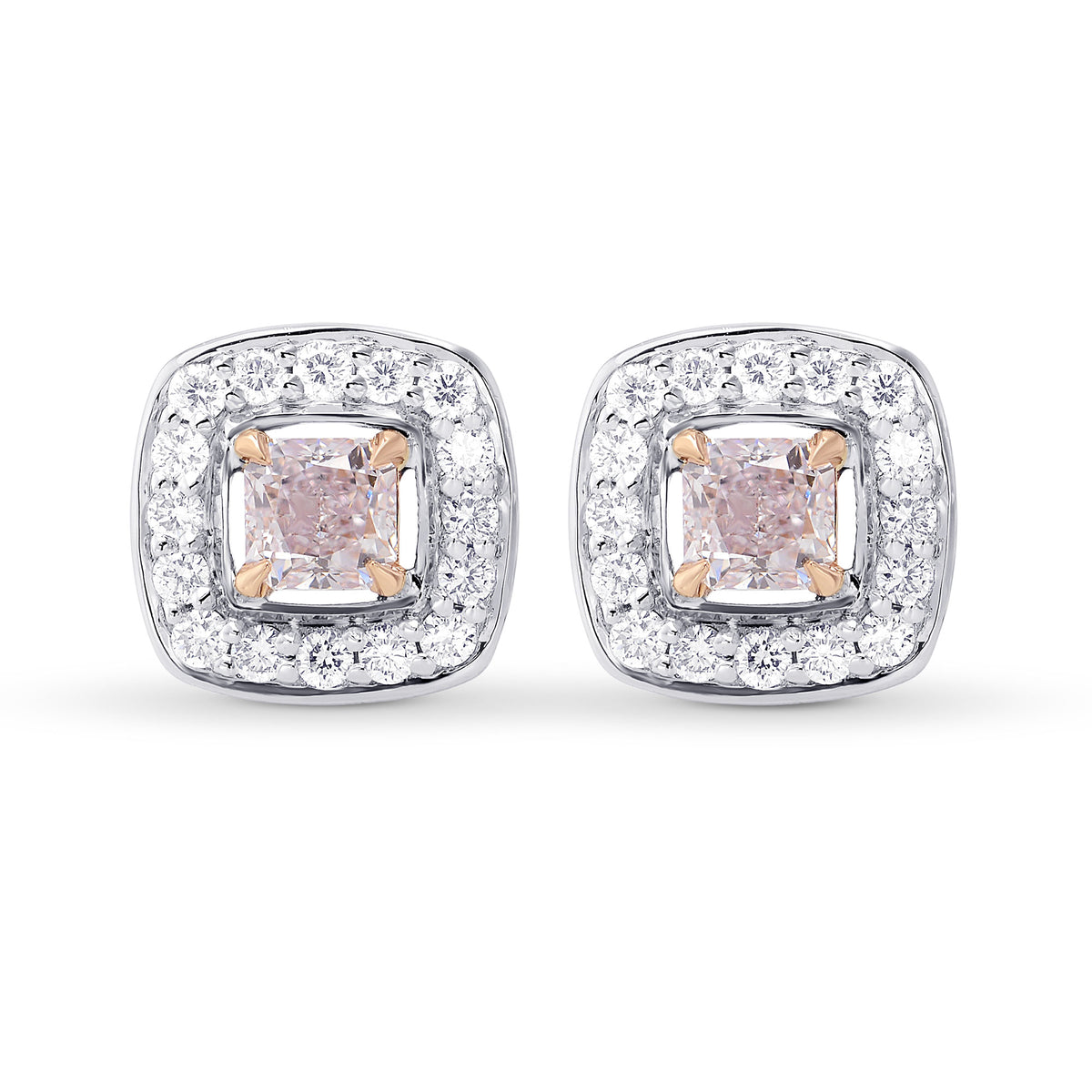 Very Light Pink Cushion Diamond Halo Earrings