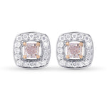 Very Light Pink Cushion Diamond Halo Earrings