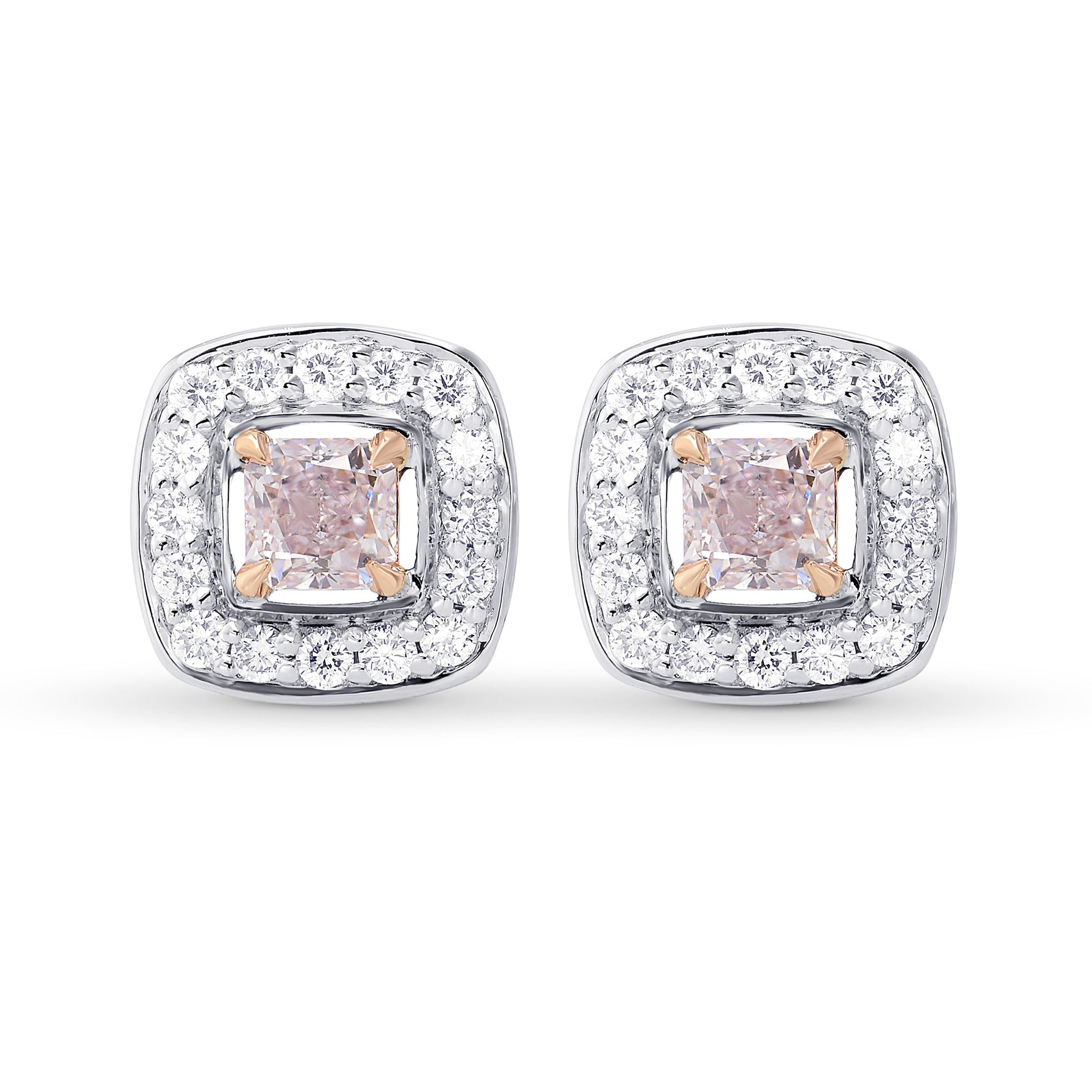 Very Light Pink Cushion Diamond Halo Earrings