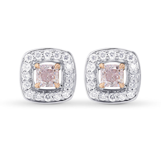 Very Light Pink Cushion Diamond Halo Earrings