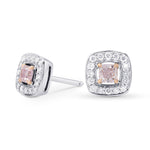 Very Light Pink Cushion Diamond Halo Earrings