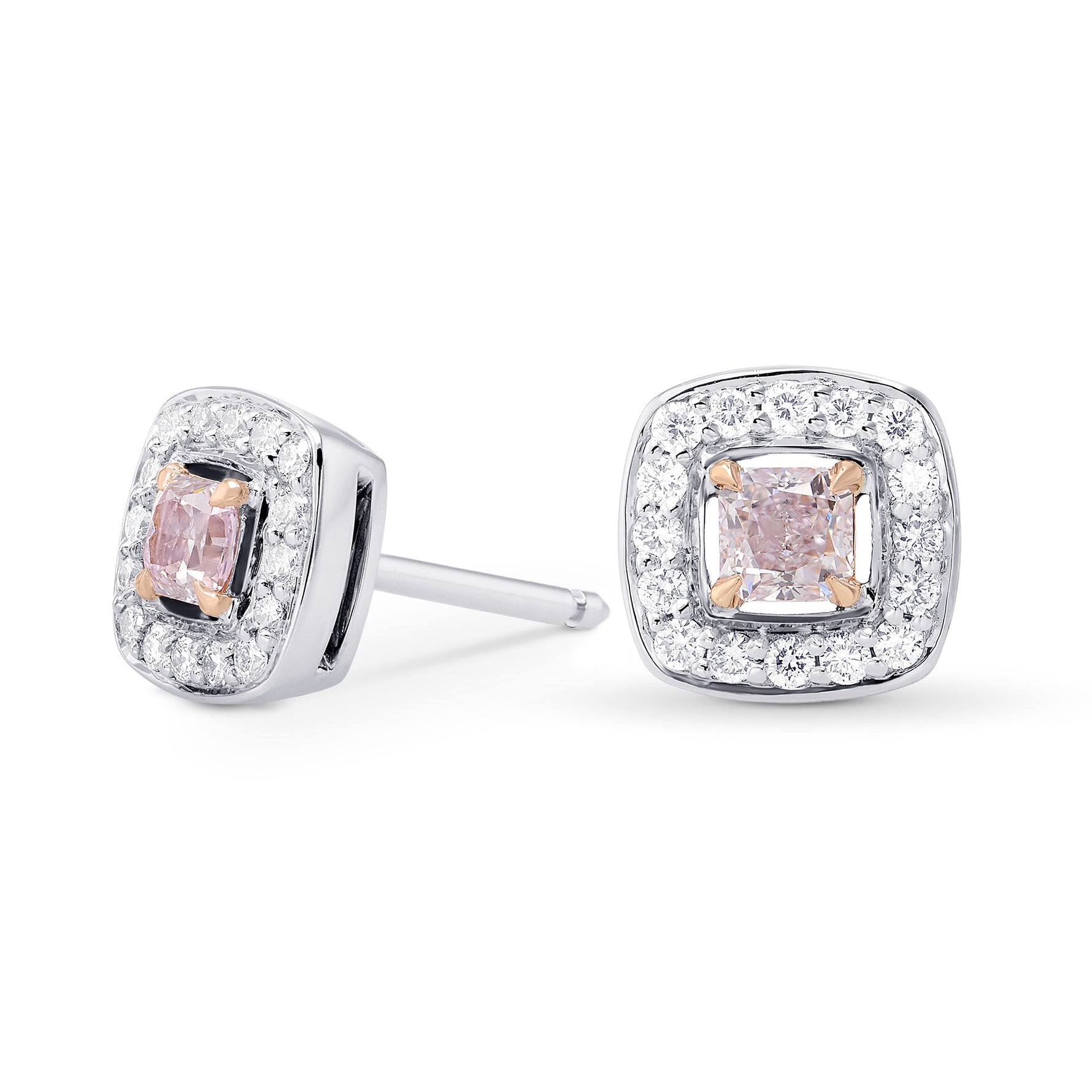 Very Light Pink Cushion Diamond Halo Earrings
