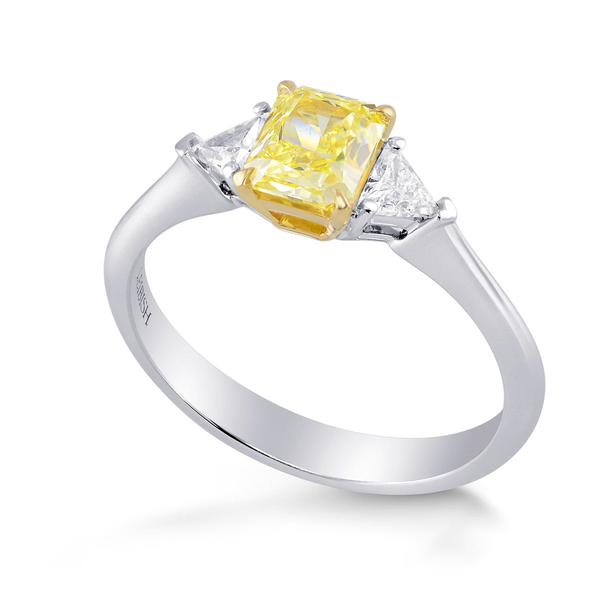Fancy Yellow Radiant 3 Stones Diamond Ring