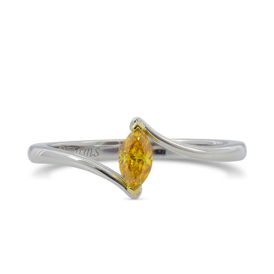 Fancy Vivid Yellow Orange Marquise Solitaire Diamond Ring 