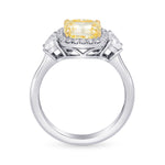 Fancy Light Yellow Cushion Halo & Trapezoid Diamond Ring