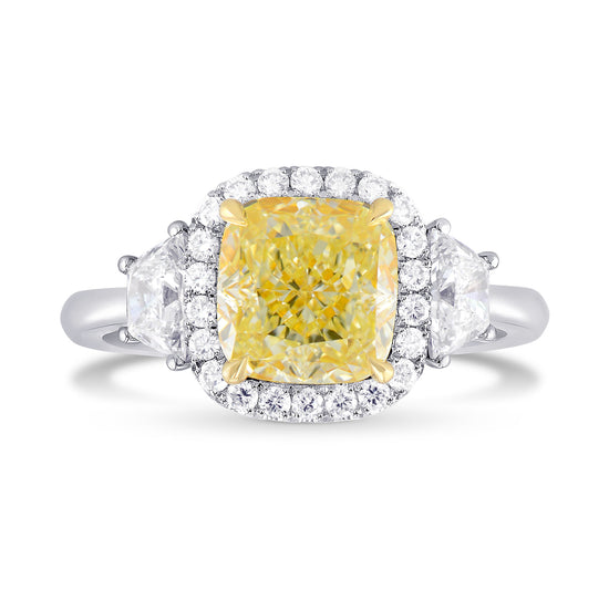Fancy Light Yellow Cushion Halo & Trapezoid Diamond Ring